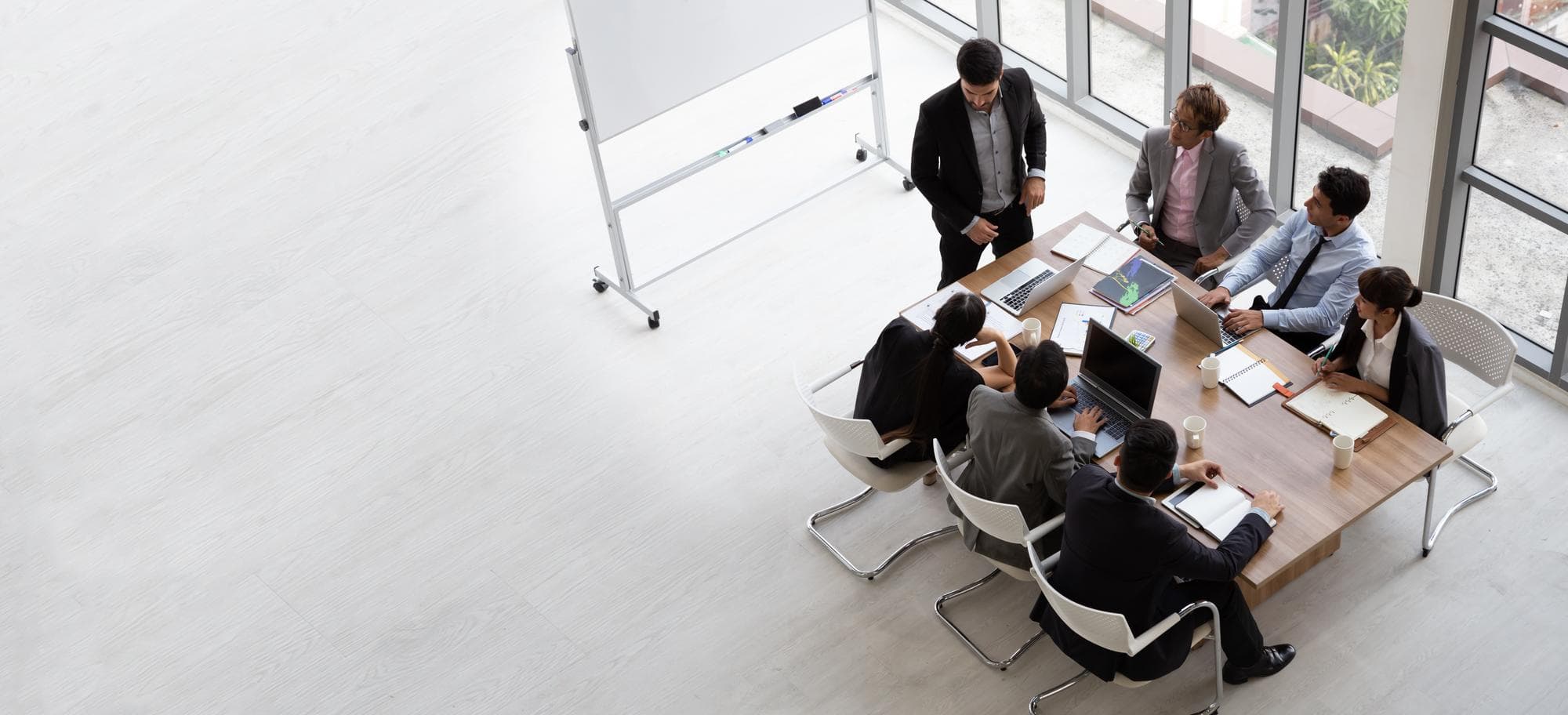 high angle view business people working office